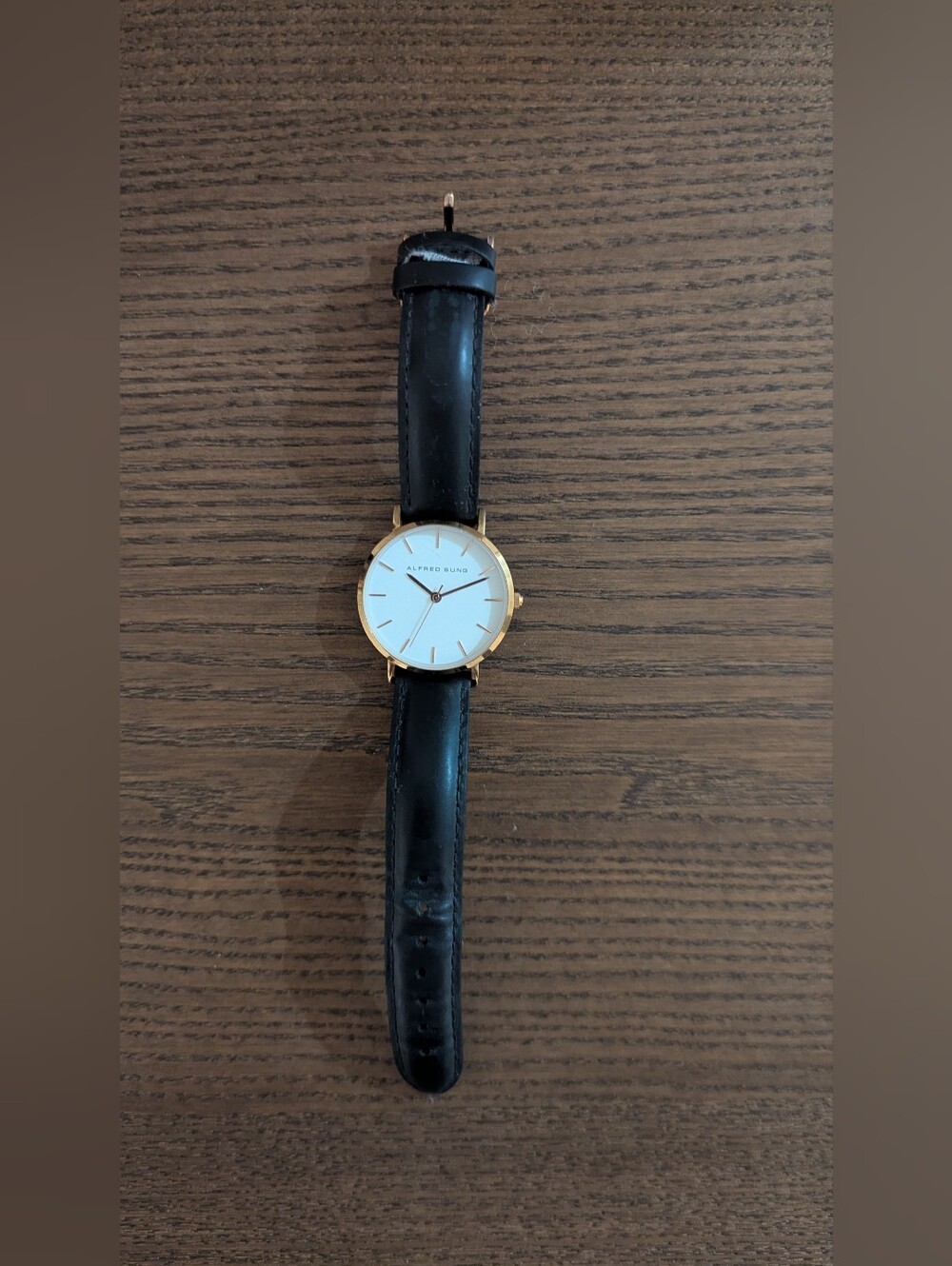 ALFRED SUNG Gold-Tone Case Watch with Black Leather Strap - Picture 2 of 3